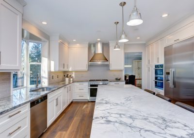kitchen with white marble countertops
